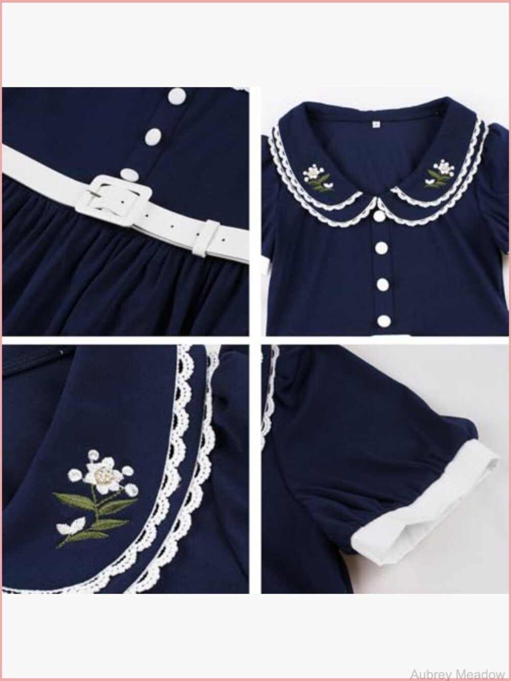 1950s Retro Swing Dress Puff Sleeve Embroidery Cocktail Party Dress with Belt - Picture 4 of 6